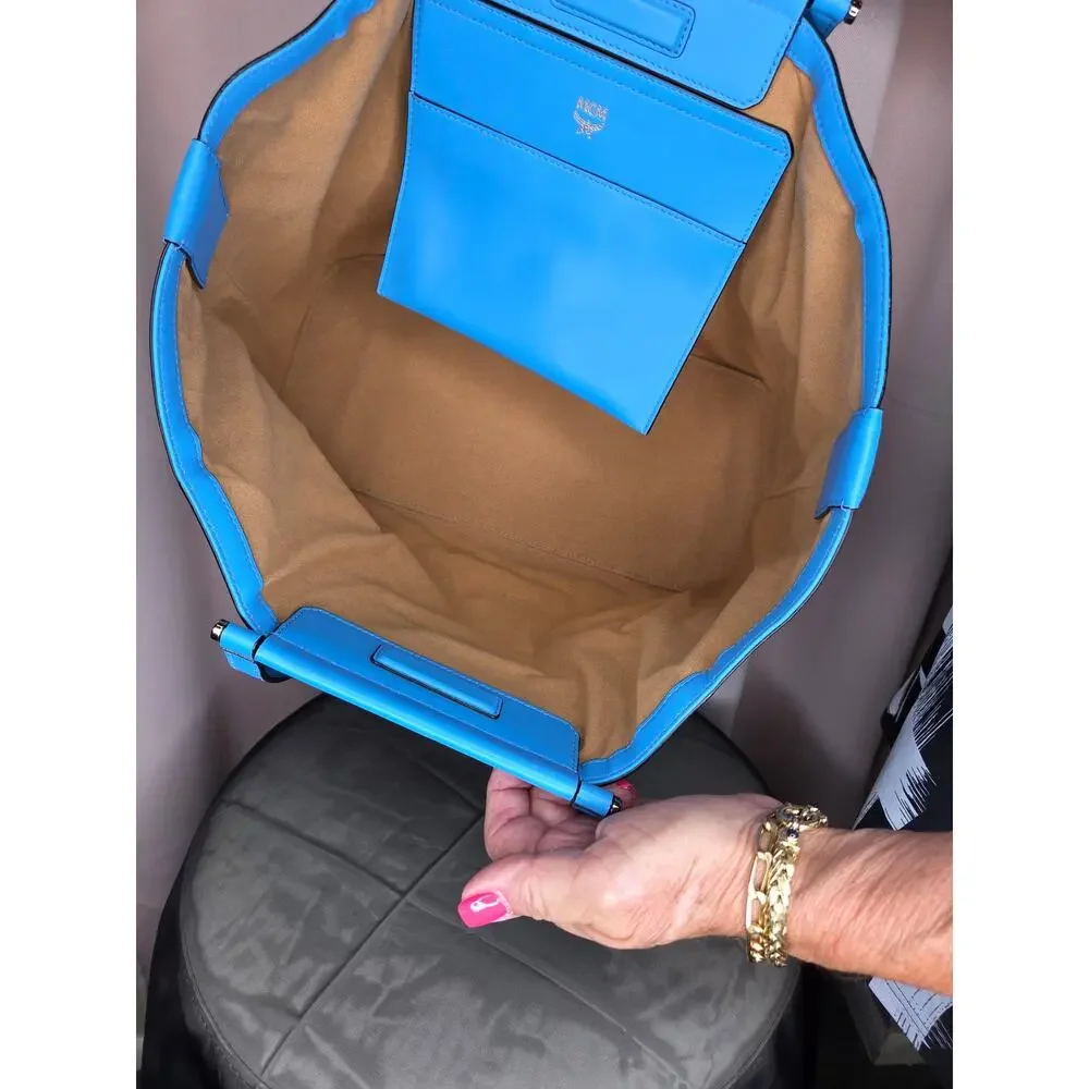 MCM Claudia Studded Tote Bag- Blue